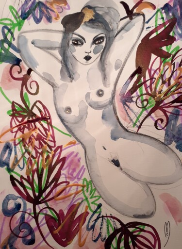 Malerei mit dem Titel "Nu Féminin Aquarell…" von Céline Marcoz, Original-Kunstwerk, Aquarell