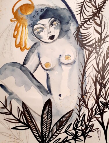 Malerei mit dem Titel "Nu Femme Aquarelle…" von Céline Marcoz, Original-Kunstwerk, Aquarell