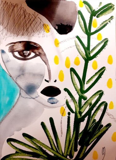 Peinture intitulée "Portrait végétal" par Céline Marcoz, Œuvre d'art originale, Aquarelle