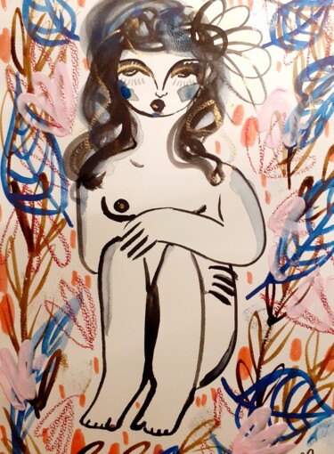 Peinture intitulée "Nu Femme Forêt" par Céline Marcoz, Œuvre d'art originale, Aquarelle