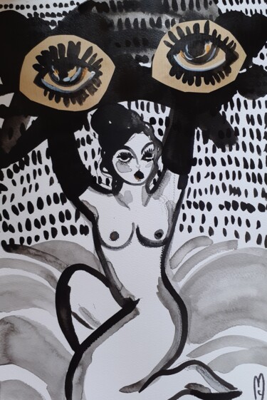 Dibujo titulada "Nu Féminin Encre co…" por Céline Marcoz, Obra de arte original, Tinta