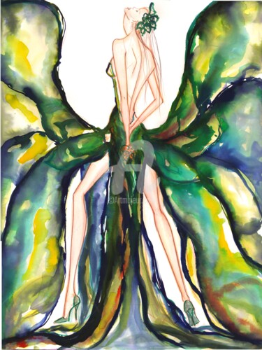 Painting titled "Figure Glamour Wate…" by Soniastella, Original Artwork, Watercolor