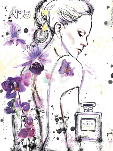 Painting titled "Chanel No 5 Nicole" by Soniastella, Original Artwork, Watercolor
