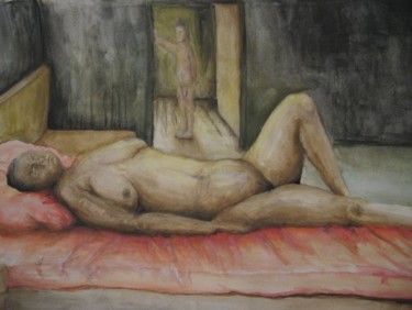 Painting titled "Beobachtende Lust" by Ralf Czekalla, Original Artwork, Watercolor