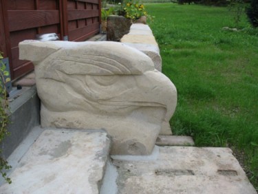 Sculpture titled "Treppenwächter Adler" by Ralf Czekalla, Original Artwork, Stone