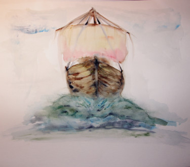 Malerei mit dem Titel "Segelboot" von Ralf Czekalla, Original-Kunstwerk, Aquarell