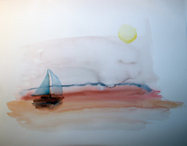 Malerei mit dem Titel "Segelboot" von Ralf Czekalla, Original-Kunstwerk, Aquarell