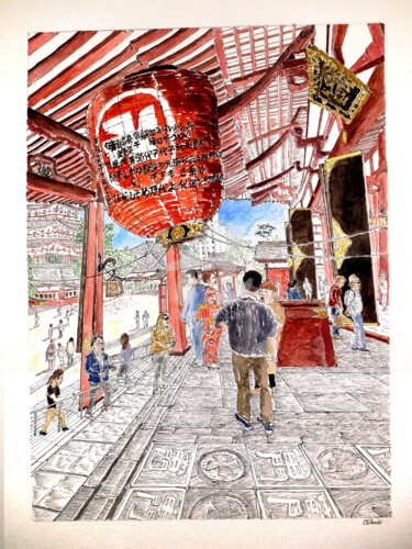 Peinture intitulée "Asakusa - Tokyo" par Orlando Marin Lopez, Œuvre d'art originale, Aquarelle