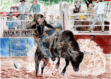 Malarstwo zatytułowany „Wild rodeo” autorstwa Orlando Marin Lopez, Oryginalna praca, Akwarela