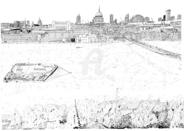 Рисунок под названием "The Thames London" - Orlando Marin Lopez, Подлинное произведение искусства, Чернила