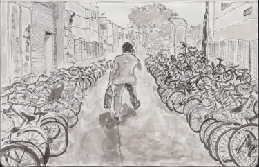 Desenho intitulada "vélos" por Orlando Marin Lopez, Obras de arte originais, Tinta