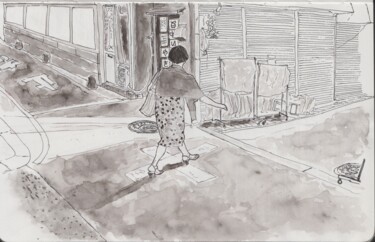 Dessin intitulée "femme qui marche" par Orlando Marin Lopez, Œuvre d'art originale, Encre
