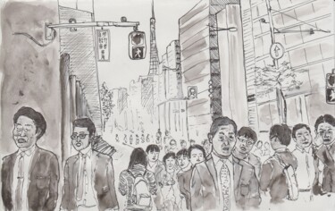 「salary men」というタイトルの描画 Orlando Marin Lopezによって, オリジナルのアートワーク, インク
