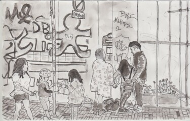 Dibujo titulada "rue de Tokyo graffi…" por Orlando Marin Lopez, Obra de arte original, Tinta