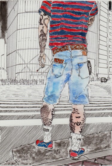 Zeichnungen mit dem Titel "cool tattoos Shibuya" von Orlando Marin Lopez, Original-Kunstwerk, Tinte