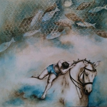 Картина под названием "Le rêve du pêcheur" - Orlando Basulto, Подлинное произведение искусства, Акрил Установлен на Деревянн…