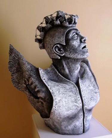 Скульптура под названием "Ange homme" - Orlando Basulto, Подлинное произведение искусства, Терракота