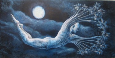 Pintura titulada "«Palmas de luna lle…" por Orlando Basulto, Obra de arte original, Oleo