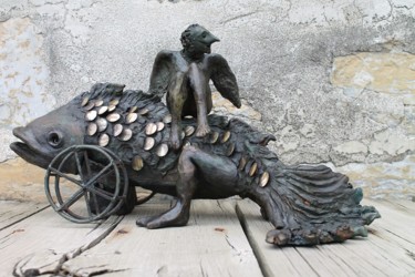 Sculptuur getiteld "El pescado" door Orlando Basulto, Origineel Kunstwerk, Terra cotta