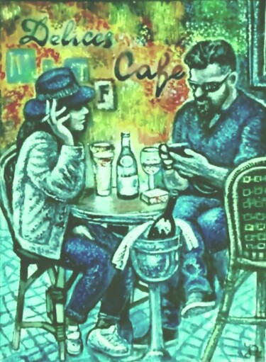 Painting titled "Сцена в кафе" by Orlicz, Original Artwork, Acrylic