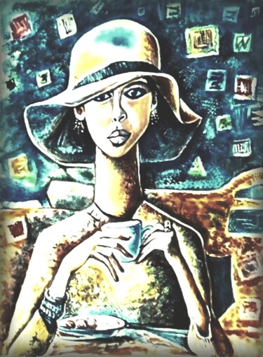 Malerei mit dem Titel "Tasse de café du ma…" von Orlicz, Original-Kunstwerk, Acryl