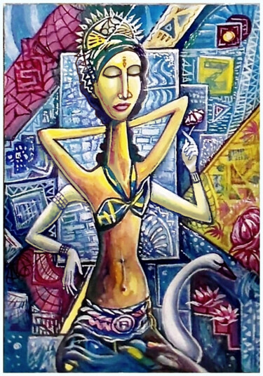 Painting titled "Sarasvati" by Orlicz, Original Artwork, Gouache