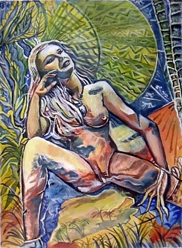Картина под названием "Under the palm trees" - Orlicz, Подлинное произведение искусства, Акрил