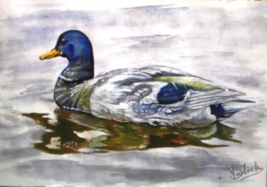 Pintura intitulada "Sur le lac" por Orlicz, Obras de arte originais, Aquarela