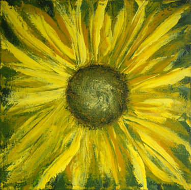 Painting titled "The sunflower-unive…" by Natali Orlova, Original Artwork, Acrylic Mounted on Wood Stretcher frame