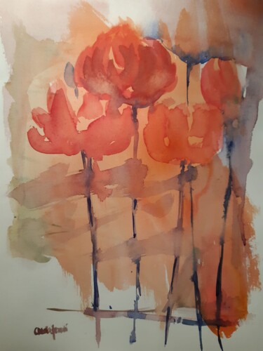 Peinture intitulée "Cinque fiori rossi" par Ornella Franchi, Œuvre d'art originale, Aquarelle