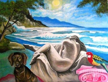 Painting titled "I Cuccioli e la Sir…" by Oronzo Curvo, Original Artwork, Oil