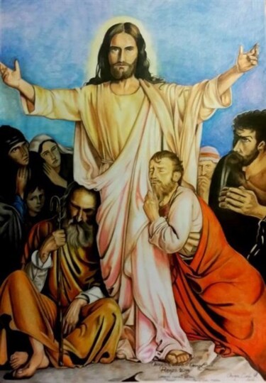 Malarstwo zatytułowany „Cristo Gesù e i dis…” autorstwa Oronzo Curvo, Oryginalna praca, Ołówek
