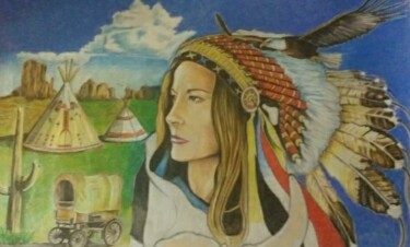 Painting titled "My Sioux Roman" by Oronzo Curvo, Original Artwork, Pencil