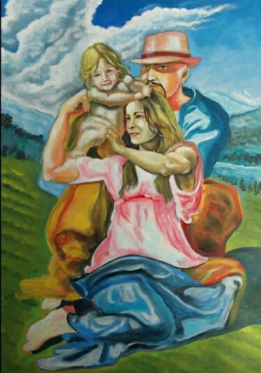 Painting titled "Tondo Doni" by Oronzo Curvo, Original Artwork, Oil