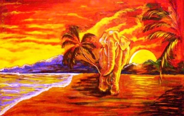Pintura titulada "Tramonto Africano" por Oronzo Curvo, Obra de arte original, Acrílico