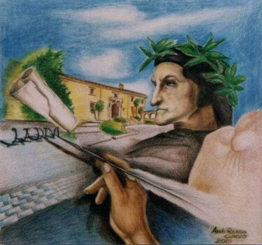 Peinture intitulée "Dante Alighieri" par Oronzo Curvo, Œuvre d'art originale, Conté
