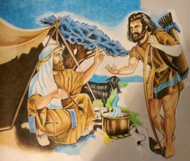 Pintura titulada "Esau' e Giacobbe." por Oronzo Curvo, Obra de arte original, Lápiz Montado en artwork_cat.