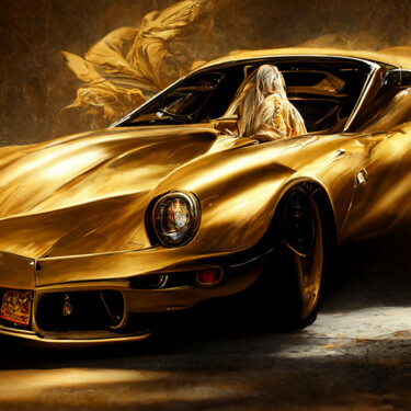 Arte digitale intitolato "golden future car" da Melih Ortatepe, Opera d'arte originale, Immagine generata dall'IA