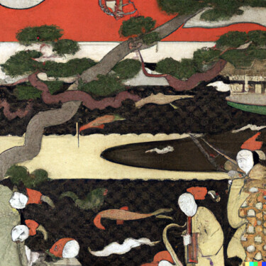 Digitale Kunst getiteld "Ukiyo-e #42" door Melih Ortatepe, Origineel Kunstwerk, AI gegenereerde afbeelding