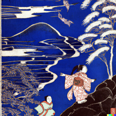 Digitale Kunst getiteld "Ukiyo-e #46" door Melih Ortatepe, Origineel Kunstwerk, AI gegenereerde afbeelding
