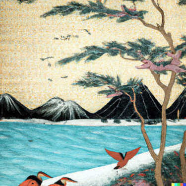 Digitale Kunst getiteld "Ukiyo-e #52" door Melih Ortatepe, Origineel Kunstwerk, AI gegenereerde afbeelding