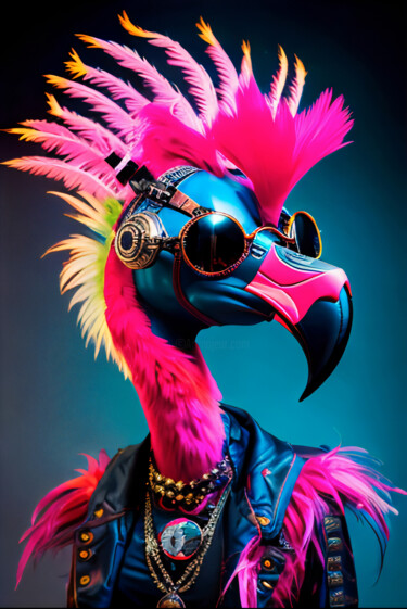 Digital Arts titled "punk flamingo" by Melih Ortatepe, Original Artwork, Digital Painting