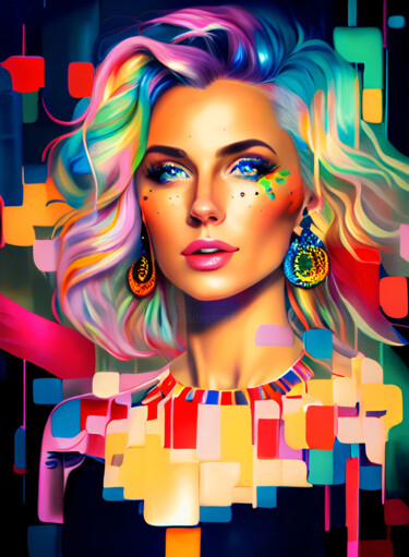 Artes digitais intitulada "rainbow girl" por Melih Ortatepe, Obras de arte originais, Pintura digital