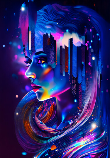 Grafika cyfrowa / sztuka generowana cyfrowo zatytułowany „psychedelic girl” autorstwa Melih Ortatepe, Oryginalna praca, Mala…