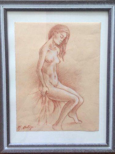 Dessin intitulée "pose nue" par Michel Ortega, Œuvre d'art originale, Craie