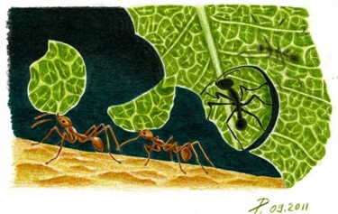 Картина под названием "Муравьи-листорезы" - Orubchic, Подлинное произведение искусства