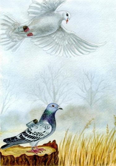 Картина под названием "Почтовые голуби" - Orubchic, Подлинное произведение искусства