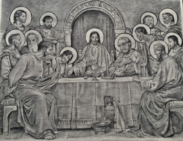 Dibujo titulada "The last Supper IV" por Oryiman Agbaka (St Valentino de Augusto), Obra de arte original, Bolígrafo