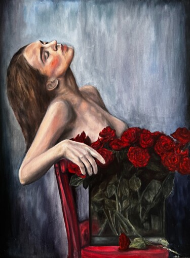Картина под названием "Portrait of a girl…" - Oxana Sergeeva, Подлинное произведение искусства, Масло Установлен на Деревянн…