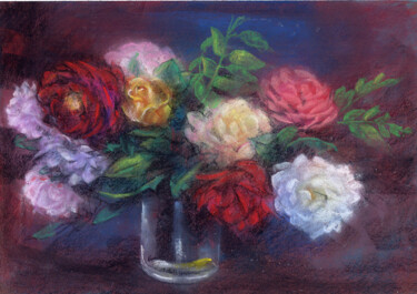 Peinture intitulée "Fleur" par Osam Fukuda, Œuvre d'art originale, Pastel